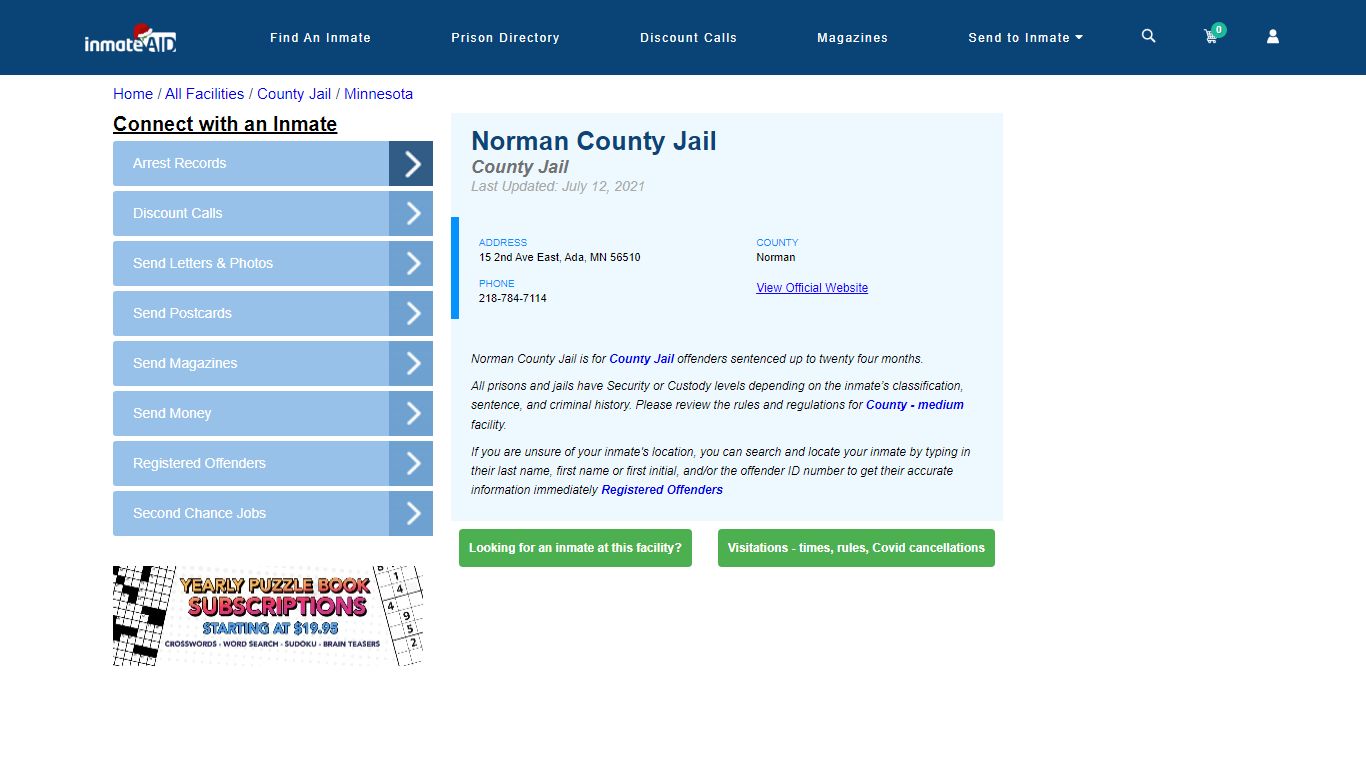 Norman County Jail - Inmate Locator - Ada, MN